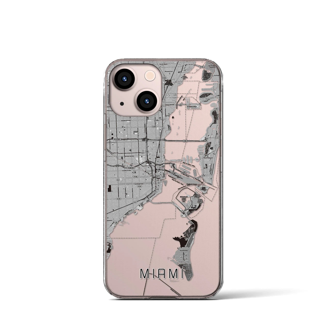 【マイアミ】地図柄iPhoneケース（クリアタイプ・モノトーン）iPhone 13 mini 用