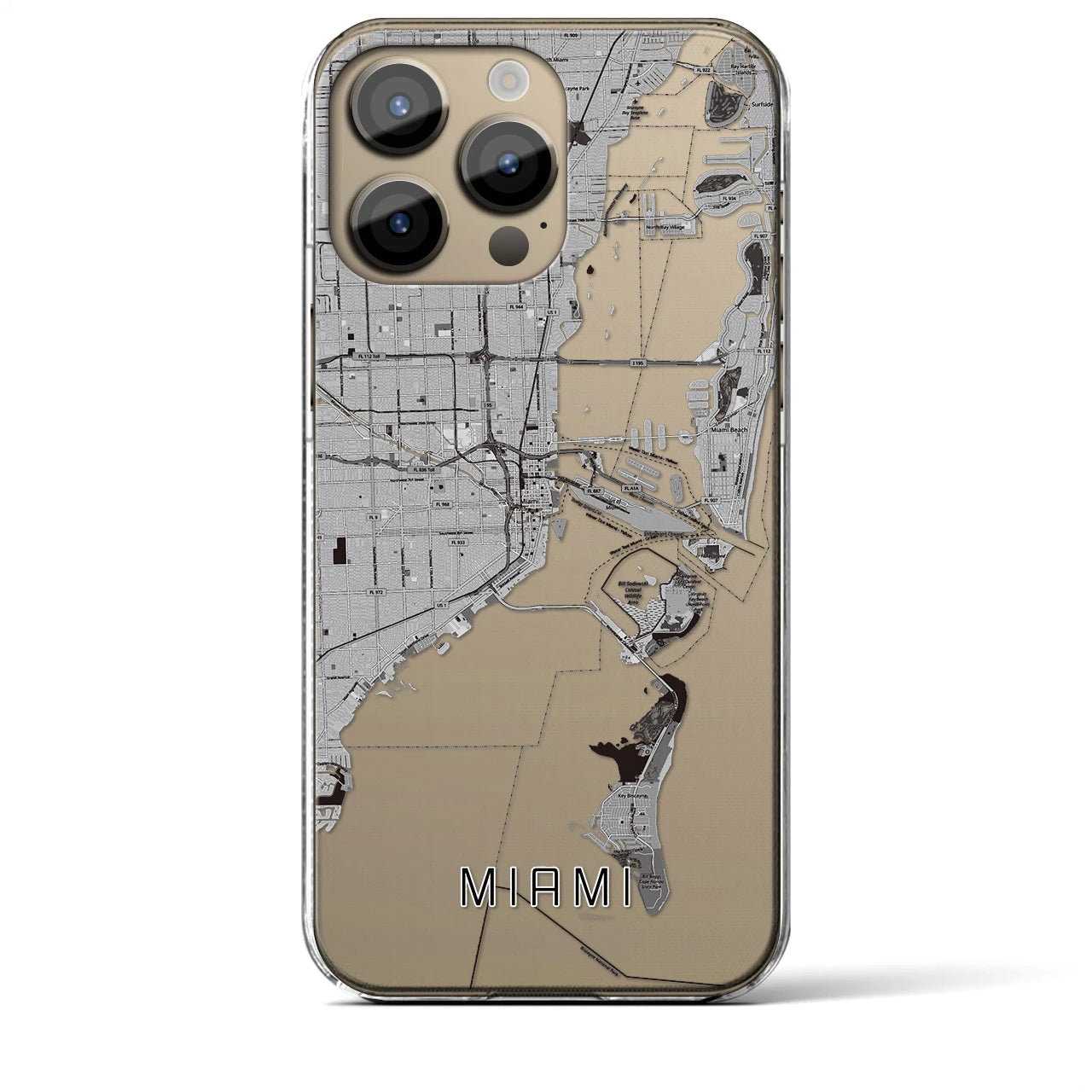 【マイアミ】地図柄iPhoneケース（クリアタイプ・モノトーン）iPhone 14 Pro Max 用