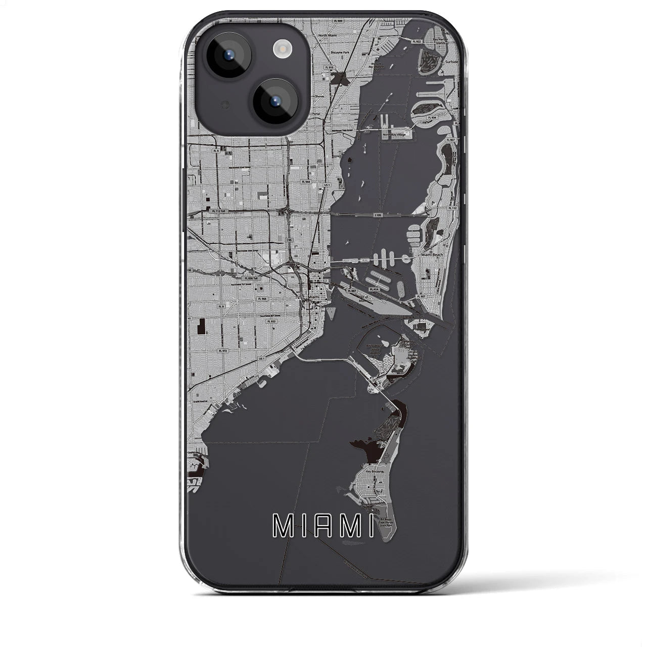 【マイアミ】地図柄iPhoneケース（クリアタイプ・モノトーン）iPhone 14 Plus 用