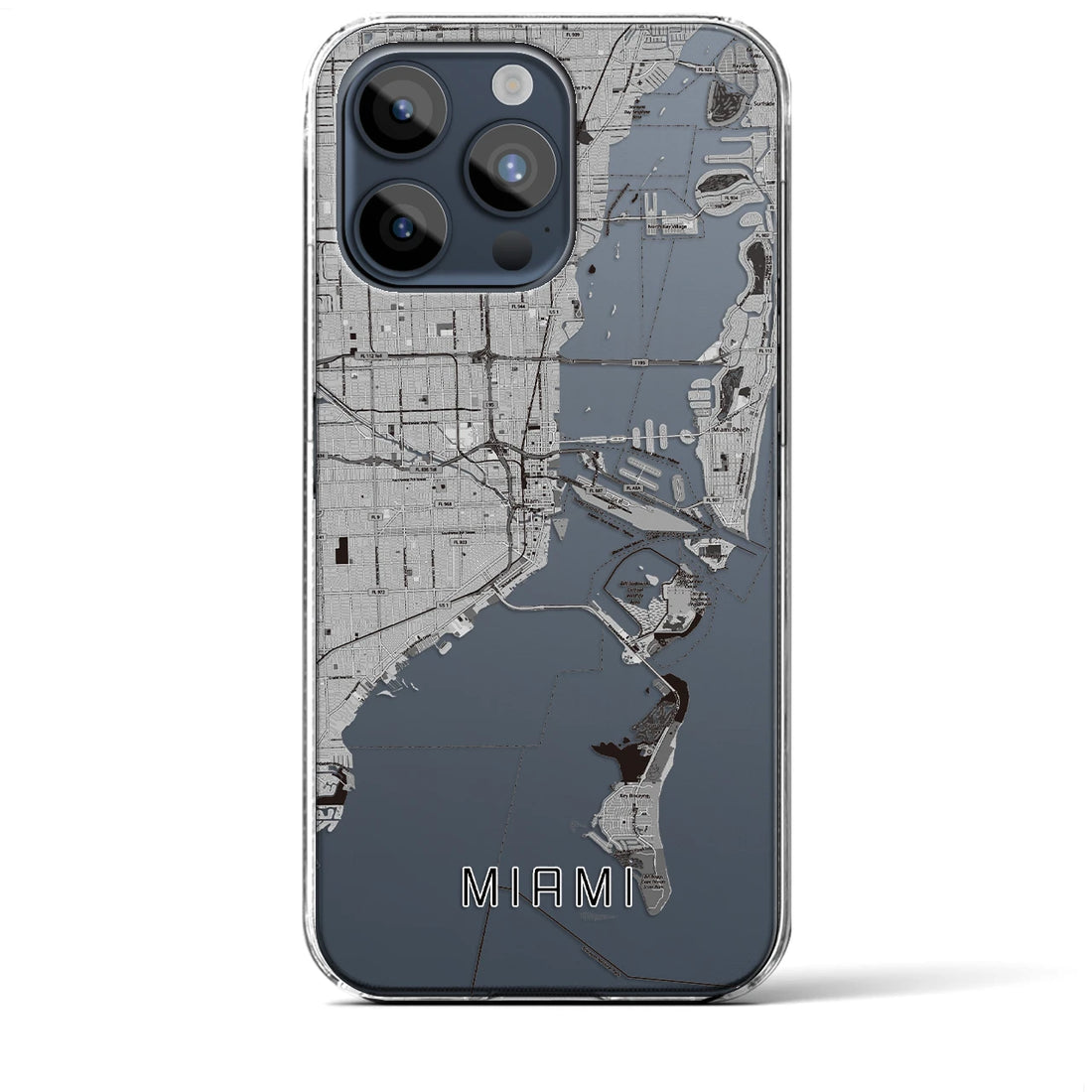 【マイアミ】地図柄iPhoneケース（クリアタイプ・モノトーン）iPhone 15 Pro Max 用