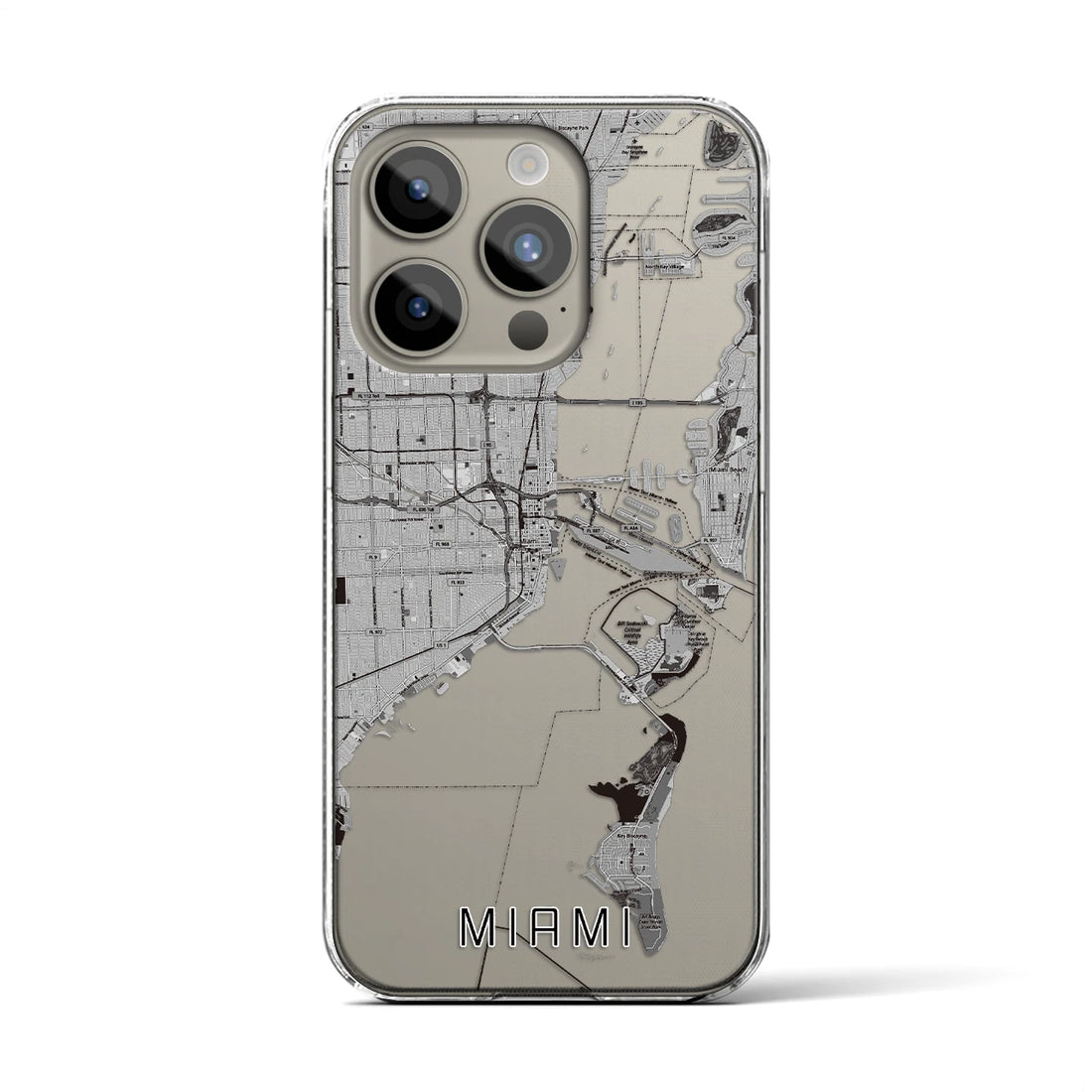 【マイアミ】地図柄iPhoneケース（クリアタイプ・モノトーン）iPhone 15 Pro 用