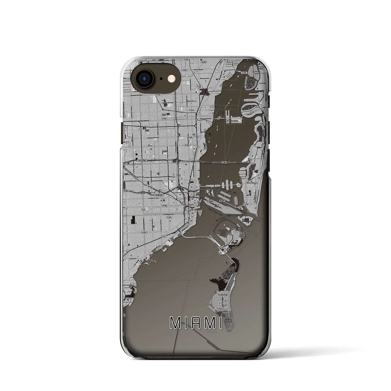 【マイアミ】地図柄iPhoneケース（クリアタイプ・モノトーン）iPhone SE（第3 / 第2世代） / 8 / 7 / 6s / 6 用