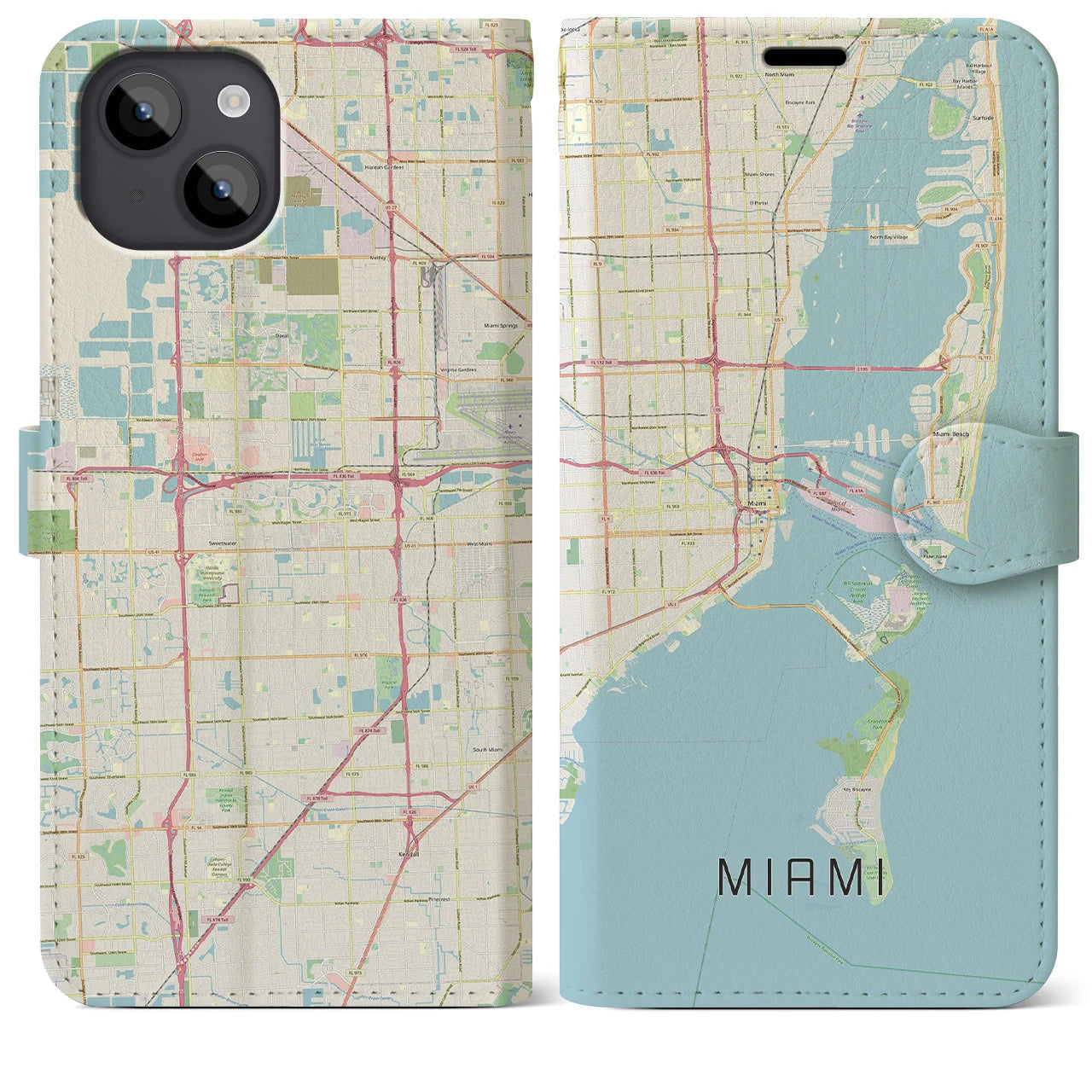 【マイアミ】地図柄iPhoneケース（手帳両面タイプ・ナチュラル）iPhone 14 Plus 用