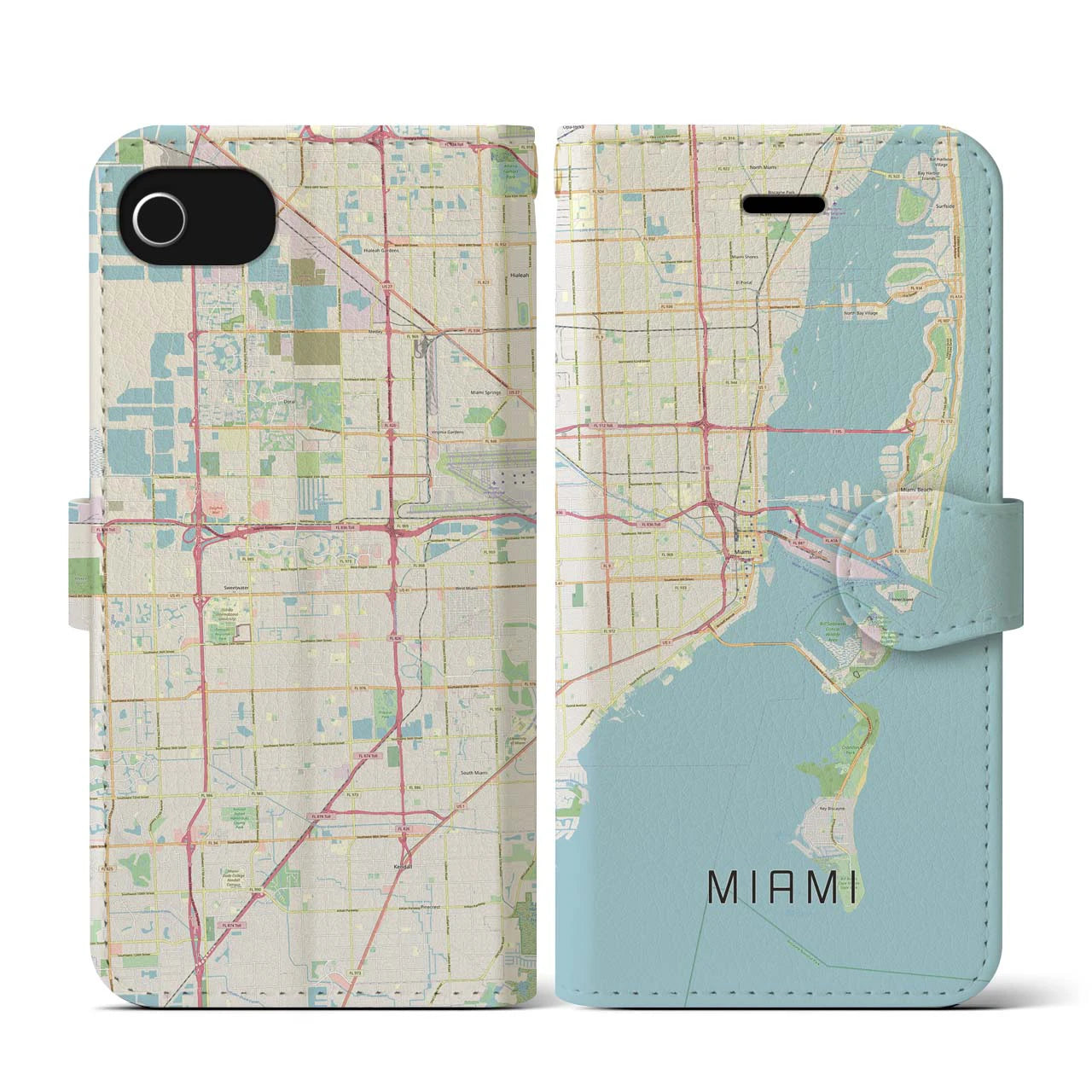 【マイアミ】地図柄iPhoneケース（手帳両面タイプ・ナチュラル）iPhone SE（第3 / 第2世代） / 8 / 7 / 6s / 6 用