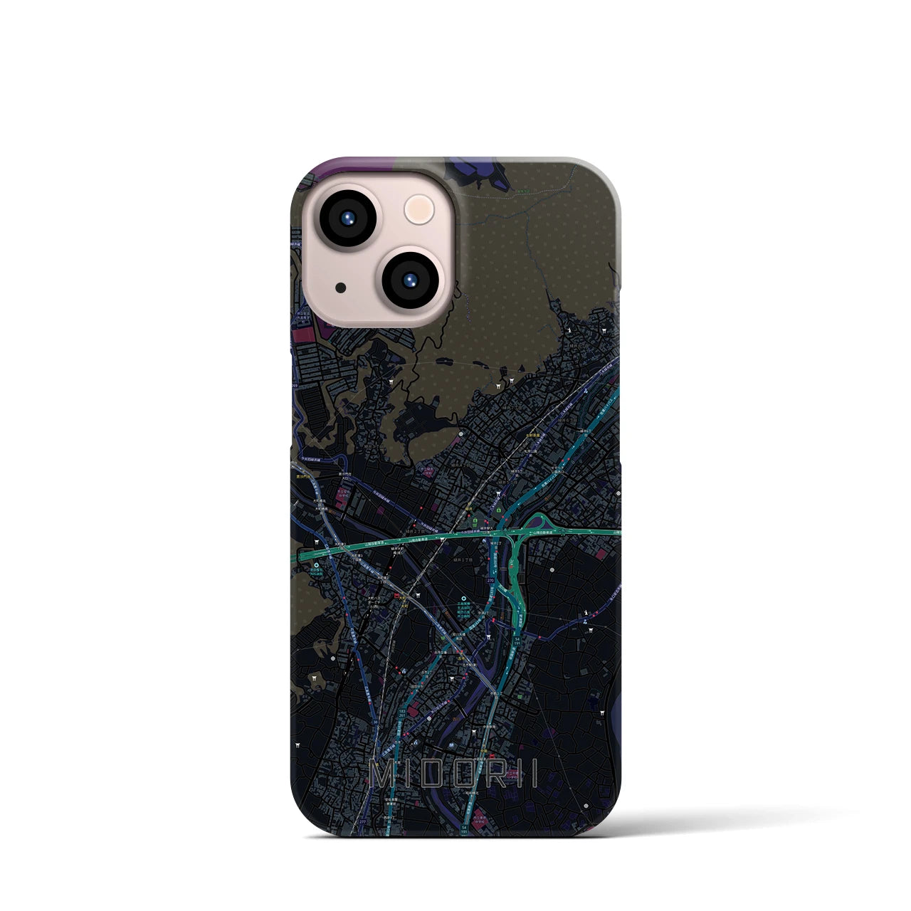 【緑井】地図柄iPhoneケース（バックカバータイプ・ブラック）iPhone 13 mini 用
