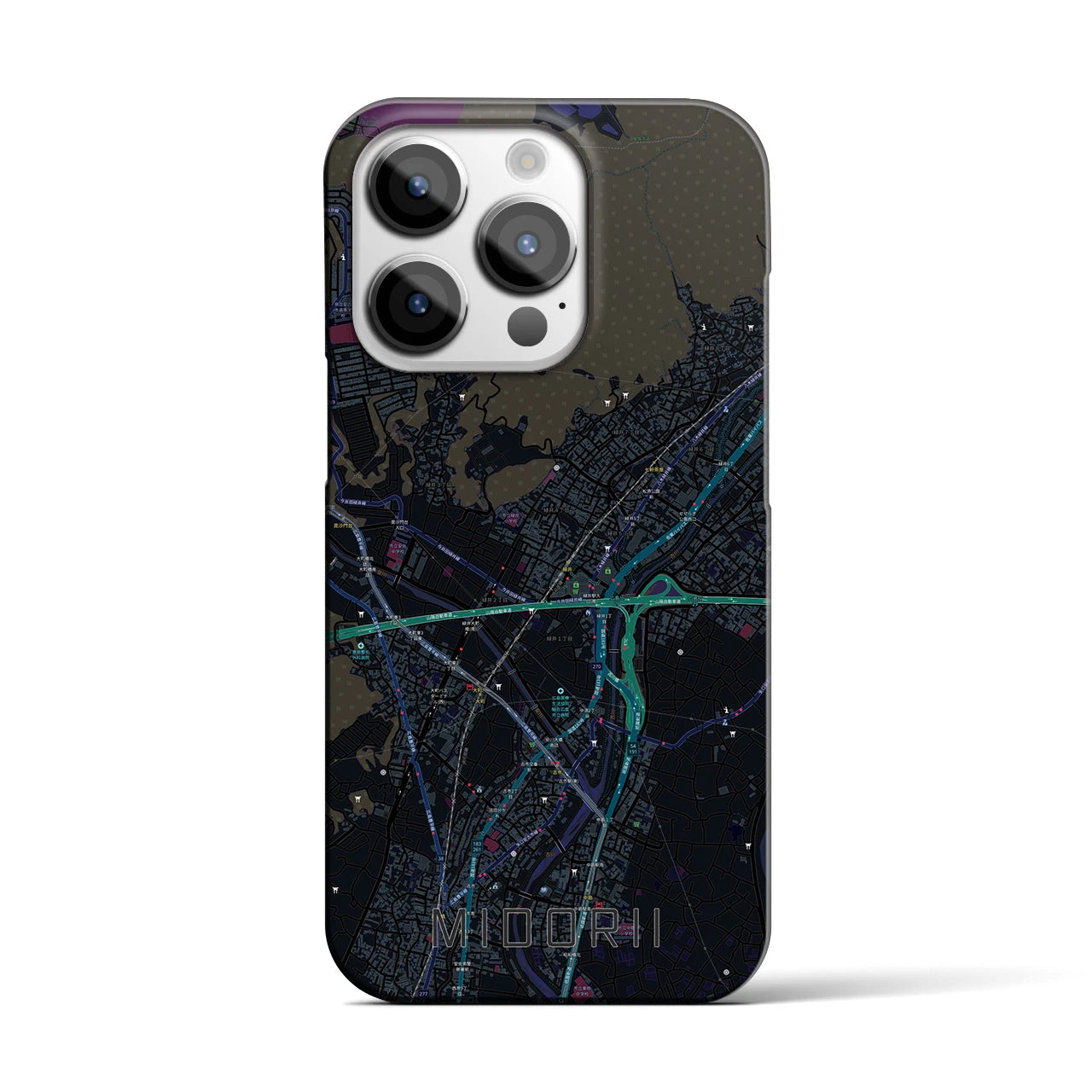 【緑井】地図柄iPhoneケース（バックカバータイプ・ブラック）iPhone 14 Pro 用