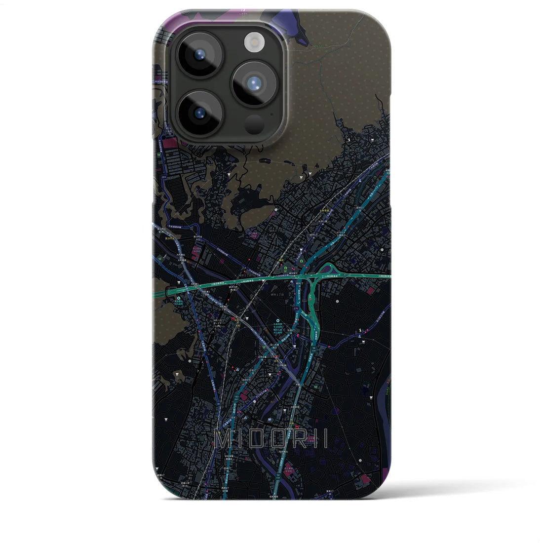 【緑井】地図柄iPhoneケース（バックカバータイプ・ブラック）iPhone 15 Pro Max 用