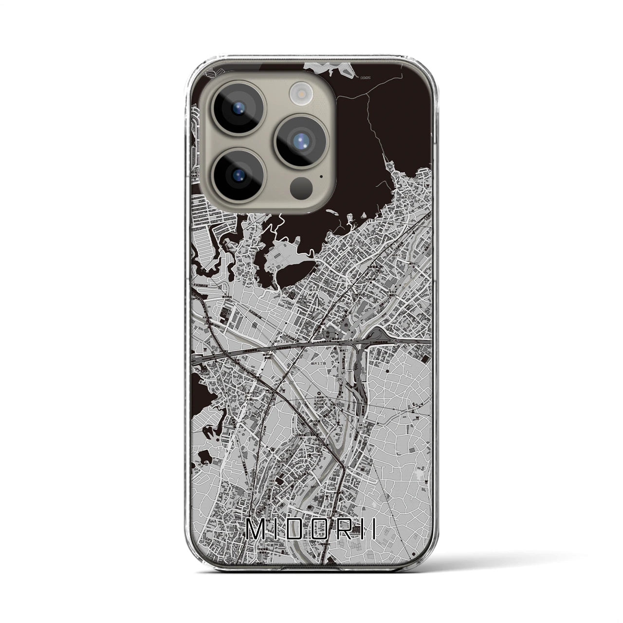 【緑井】地図柄iPhoneケース（クリアタイプ・モノトーン）iPhone 15 Pro 用
