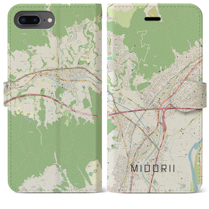【緑井（広島県）】地図柄iPhoneケース（手帳タイプ）ナチュラル・iPhone 8Plus /7Plus / 6sPlus / 6Plus 用