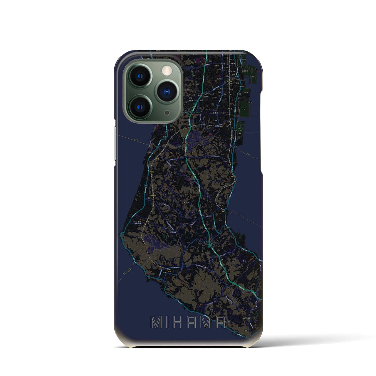 【美浜】地図柄iPhoneケース（バックカバータイプ・ブラック）iPhone 11 Pro 用