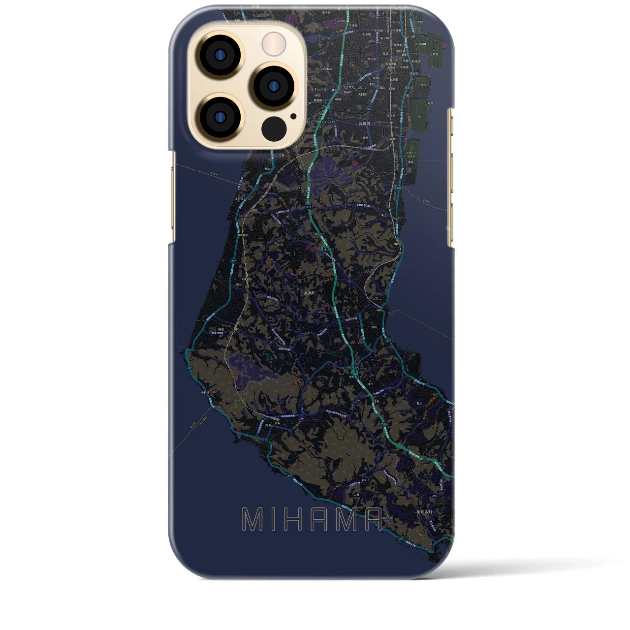 【美浜】地図柄iPhoneケース（バックカバータイプ・ブラック）iPhone 12 Pro Max 用