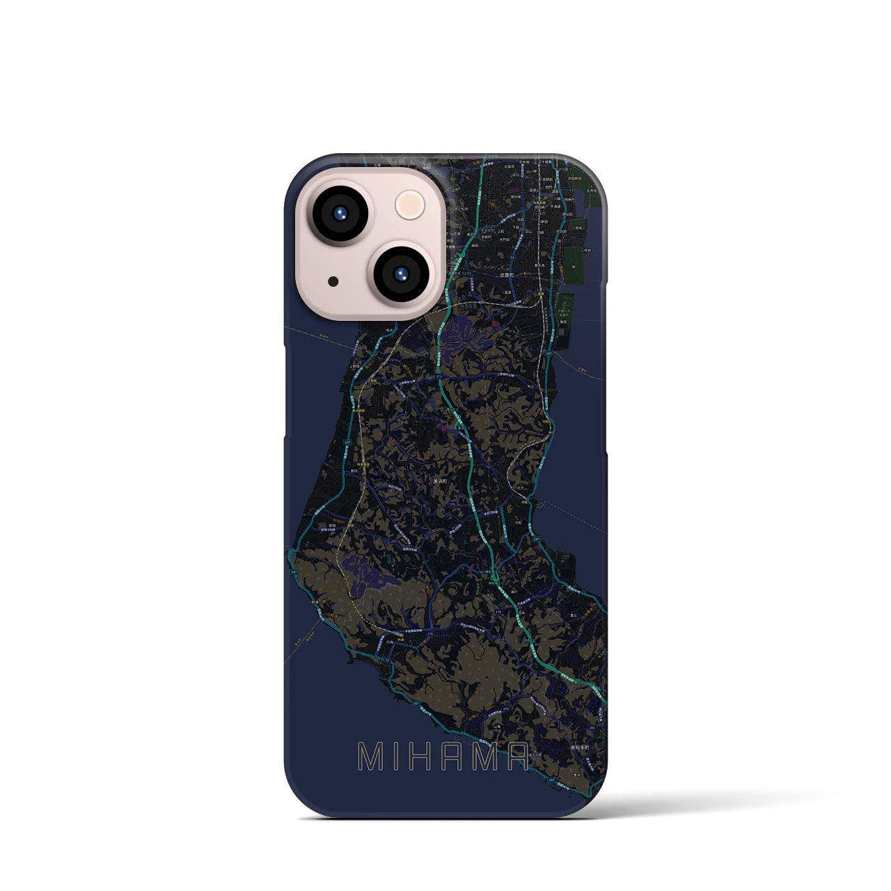 【美浜】地図柄iPhoneケース（バックカバータイプ・ブラック）iPhone 13 mini 用