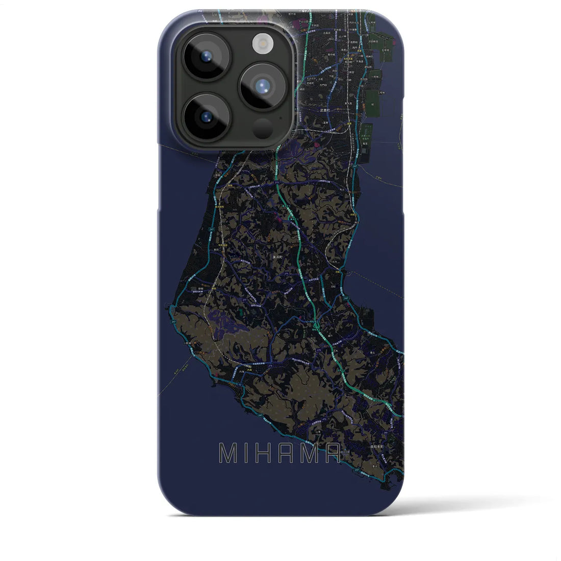 【美浜】地図柄iPhoneケース（バックカバータイプ・ブラック）iPhone 15 Pro Max 用
