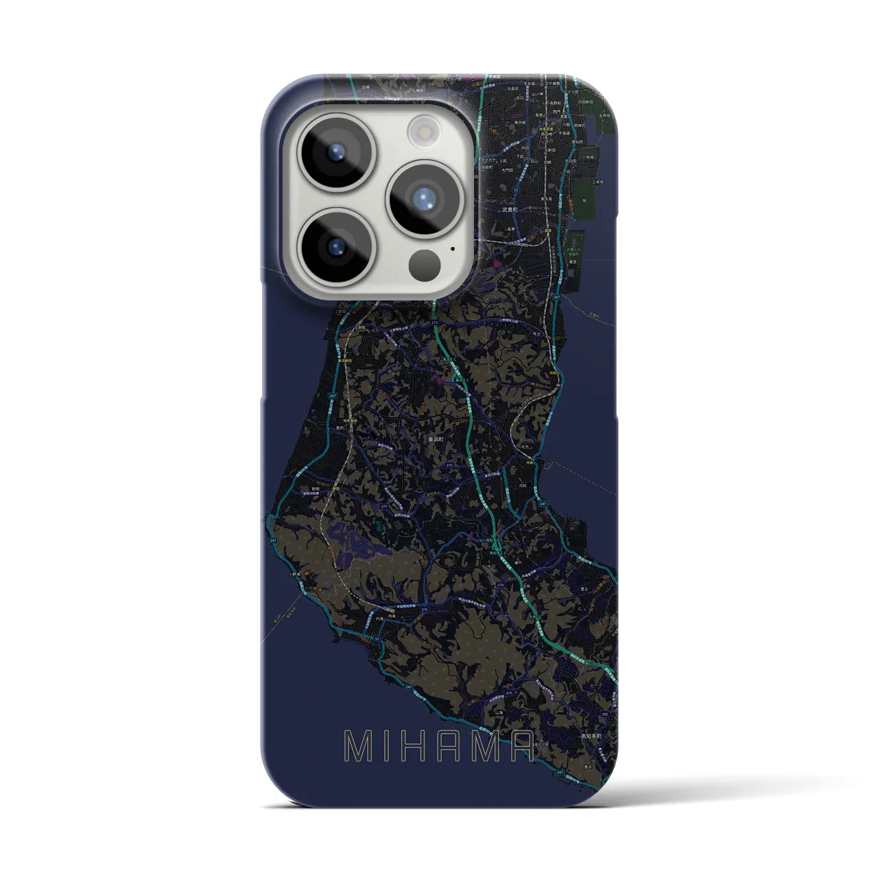 【美浜】地図柄iPhoneケース（バックカバータイプ・ブラック）iPhone 15 Pro 用