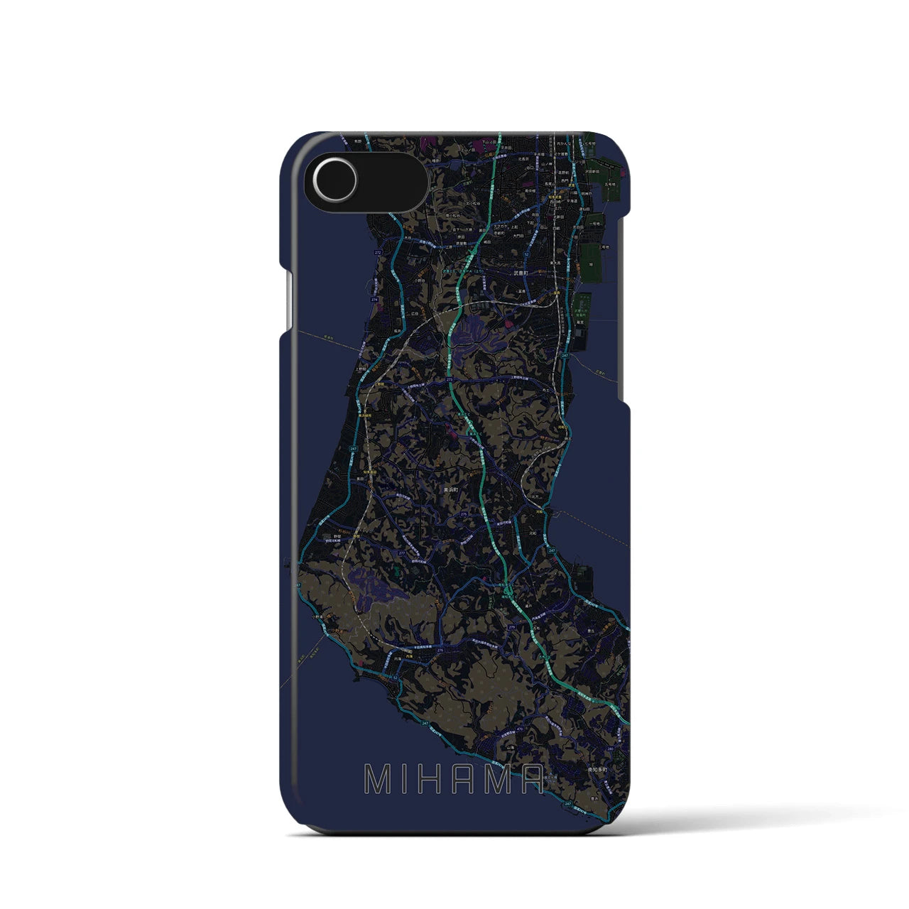 【美浜】地図柄iPhoneケース（バックカバータイプ・ブラック）iPhone SE（第3 / 第2世代） / 8 / 7 / 6s / 6 用