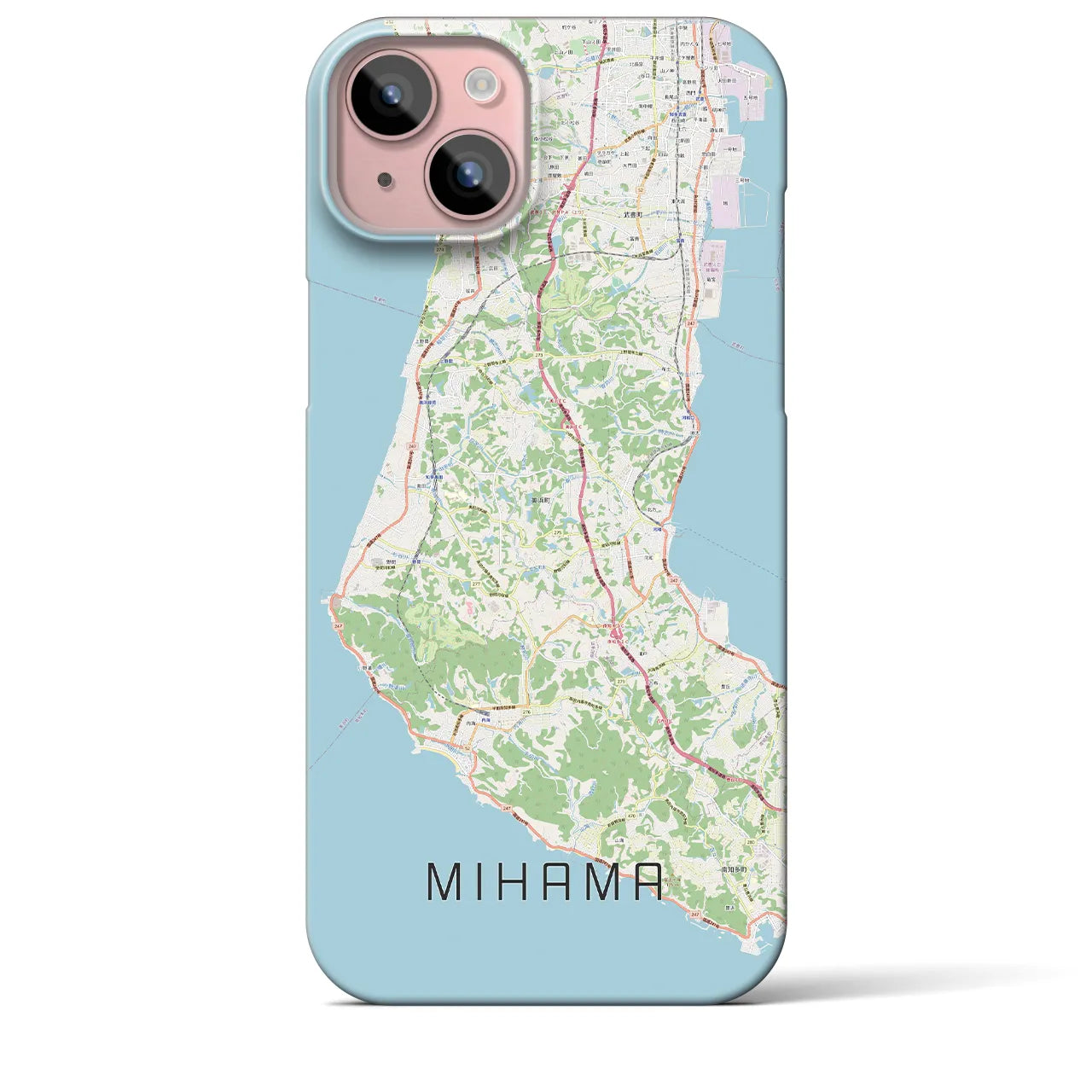 【美浜】地図柄iPhoneケース（バックカバータイプ・ナチュラル）iPhone 15 Plus 用