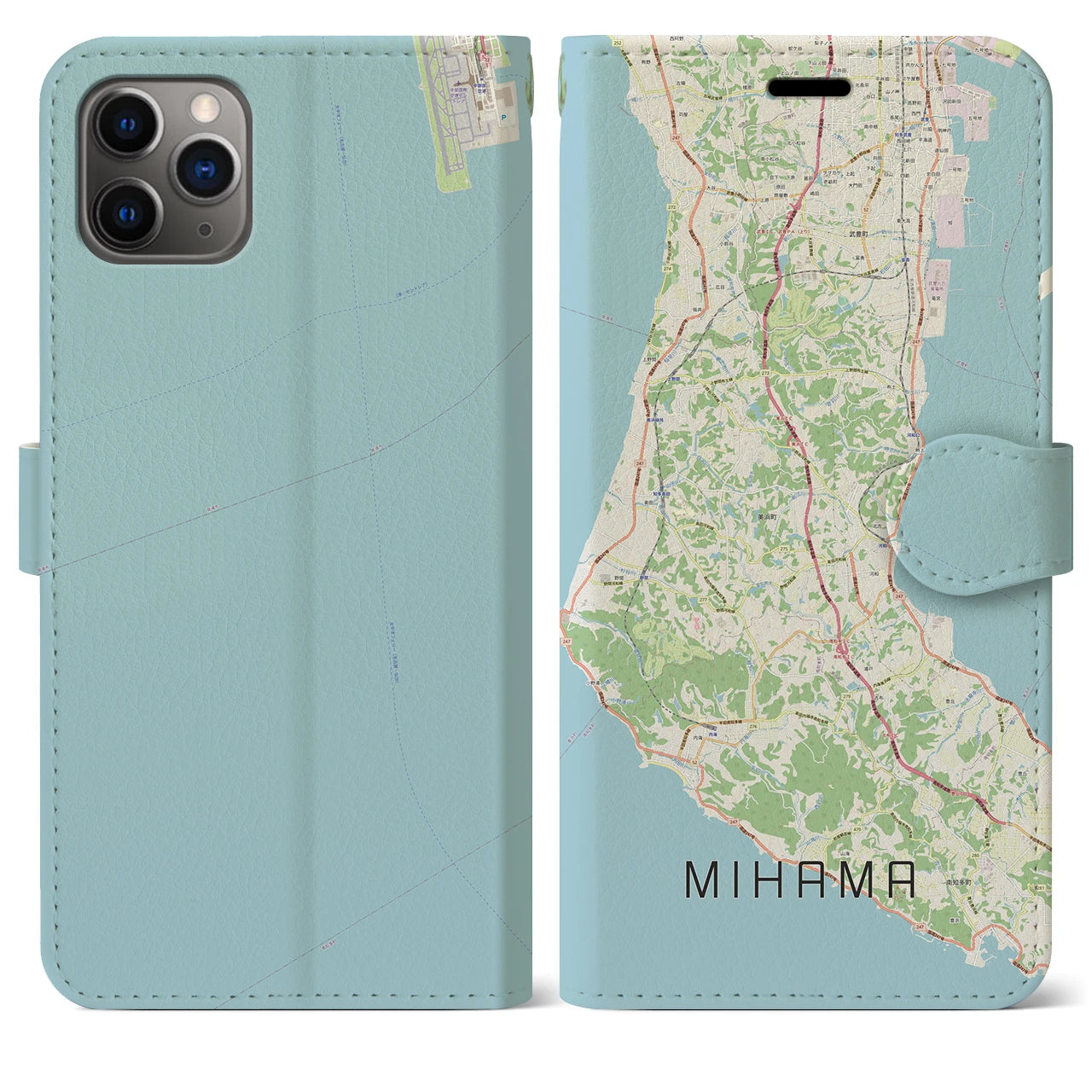 【美浜】地図柄iPhoneケース（手帳両面タイプ・ナチュラル）iPhone 11 Pro Max 用