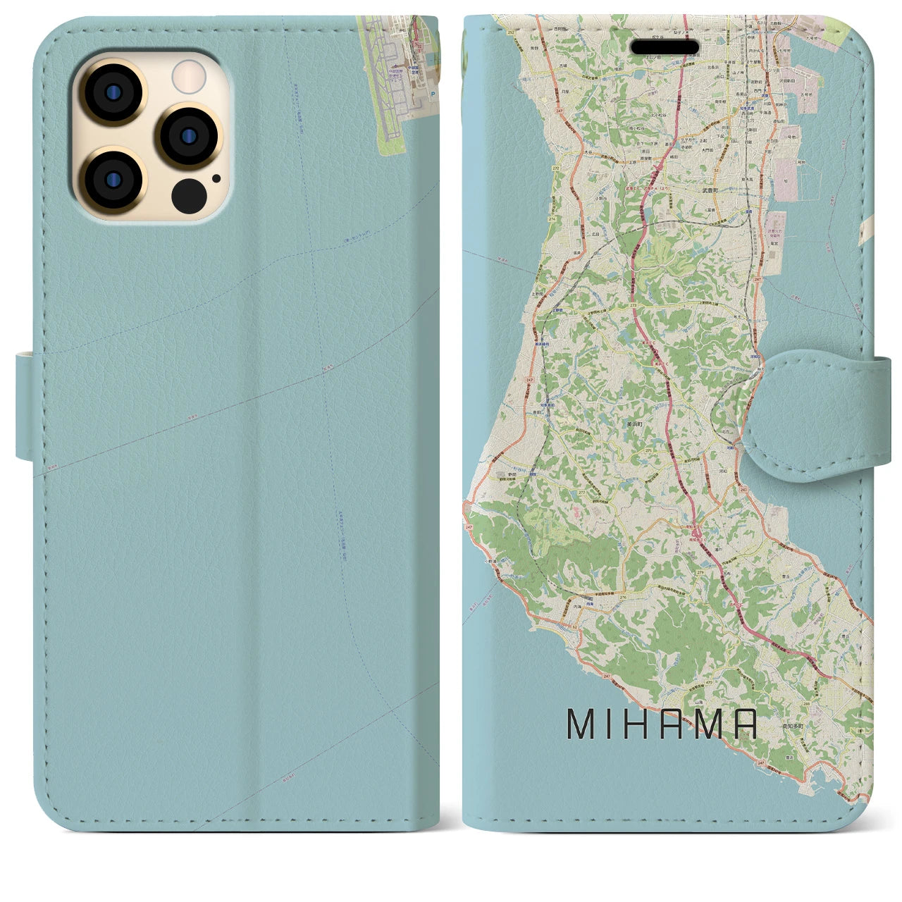 【美浜】地図柄iPhoneケース（手帳両面タイプ・ナチュラル）iPhone 12 Pro Max 用