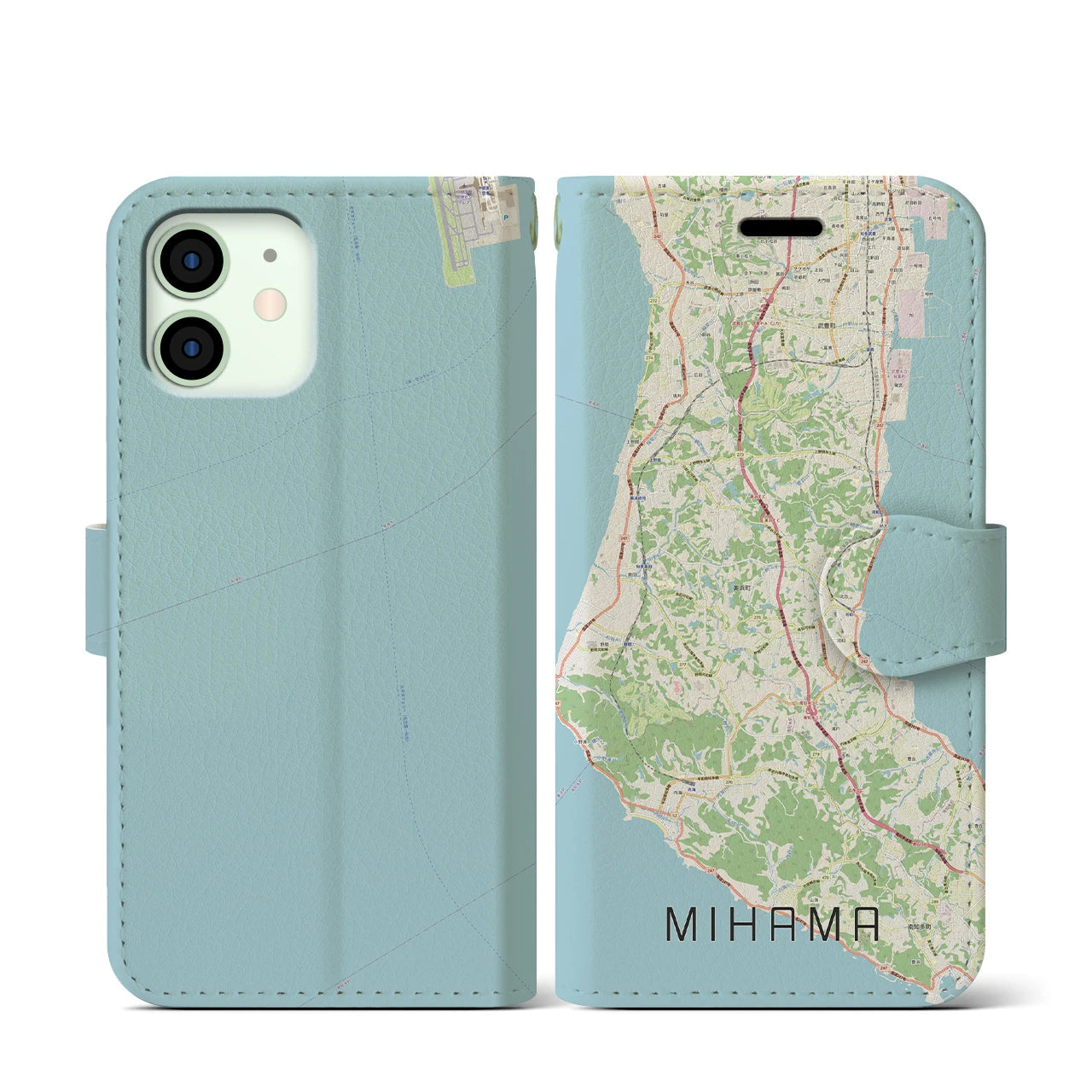 【美浜】地図柄iPhoneケース（手帳両面タイプ・ナチュラル）iPhone 12 mini 用