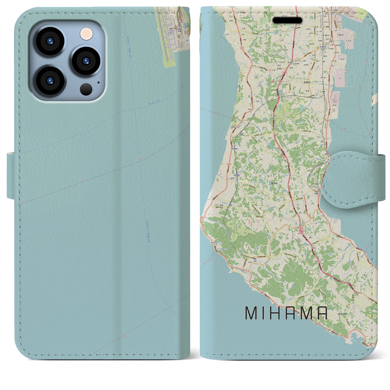 【美浜】地図柄iPhoneケース（手帳両面タイプ・ナチュラル）iPhone 13 Pro Max 用