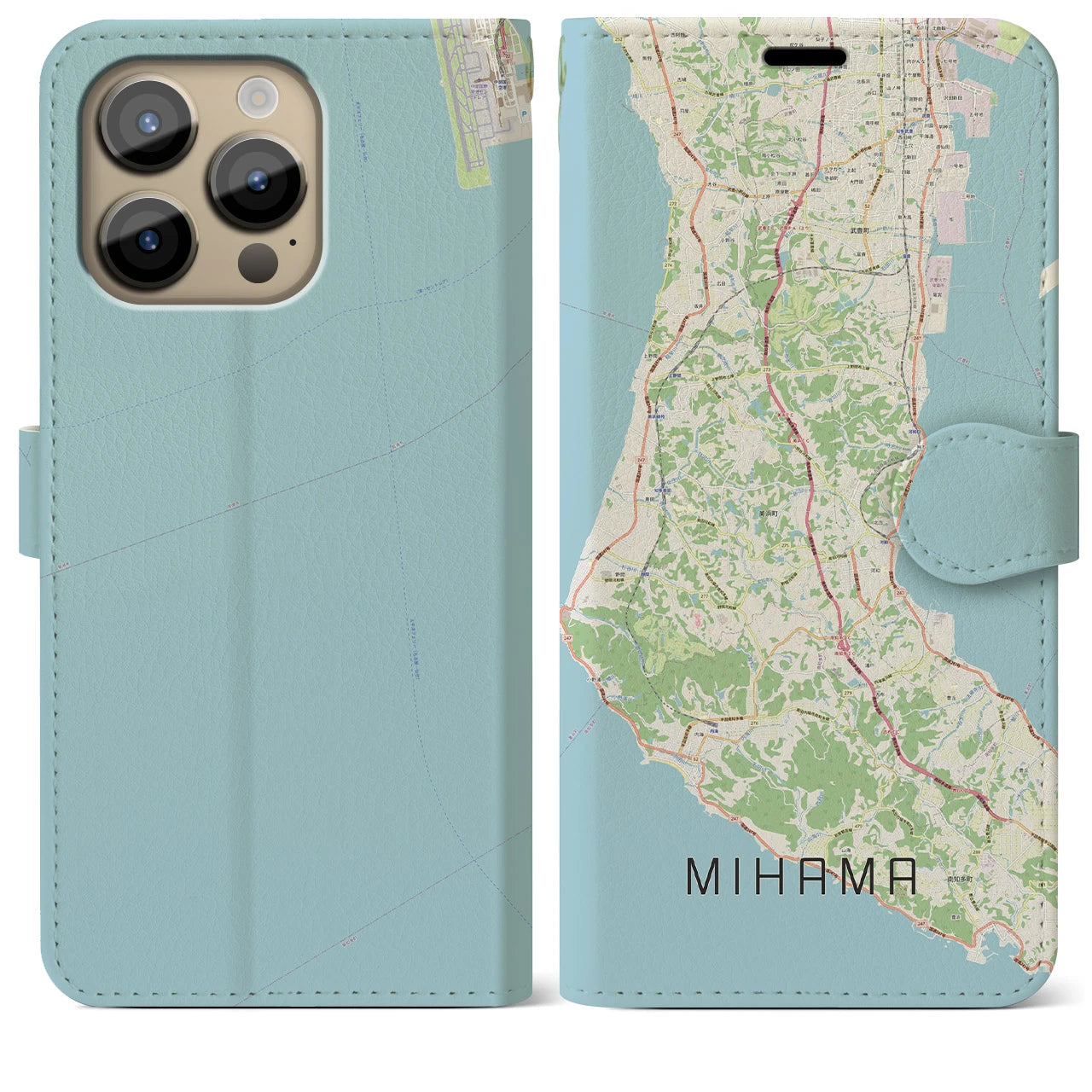 【美浜】地図柄iPhoneケース（手帳両面タイプ・ナチュラル）iPhone 14 Pro Max 用