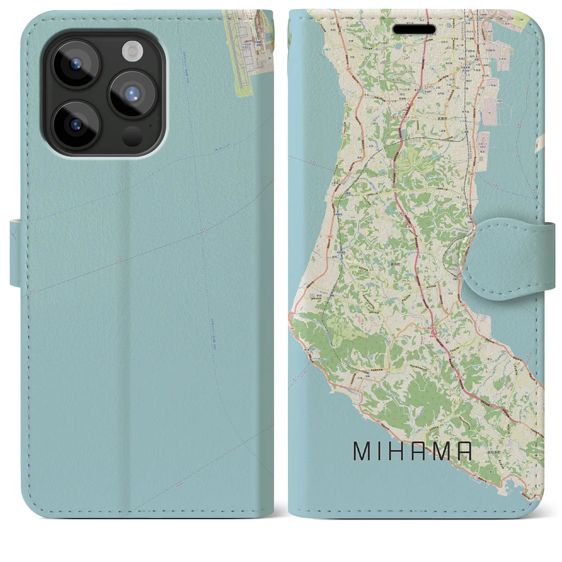 【美浜】地図柄iPhoneケース（手帳両面タイプ・ナチュラル）iPhone 15 Pro Max 用