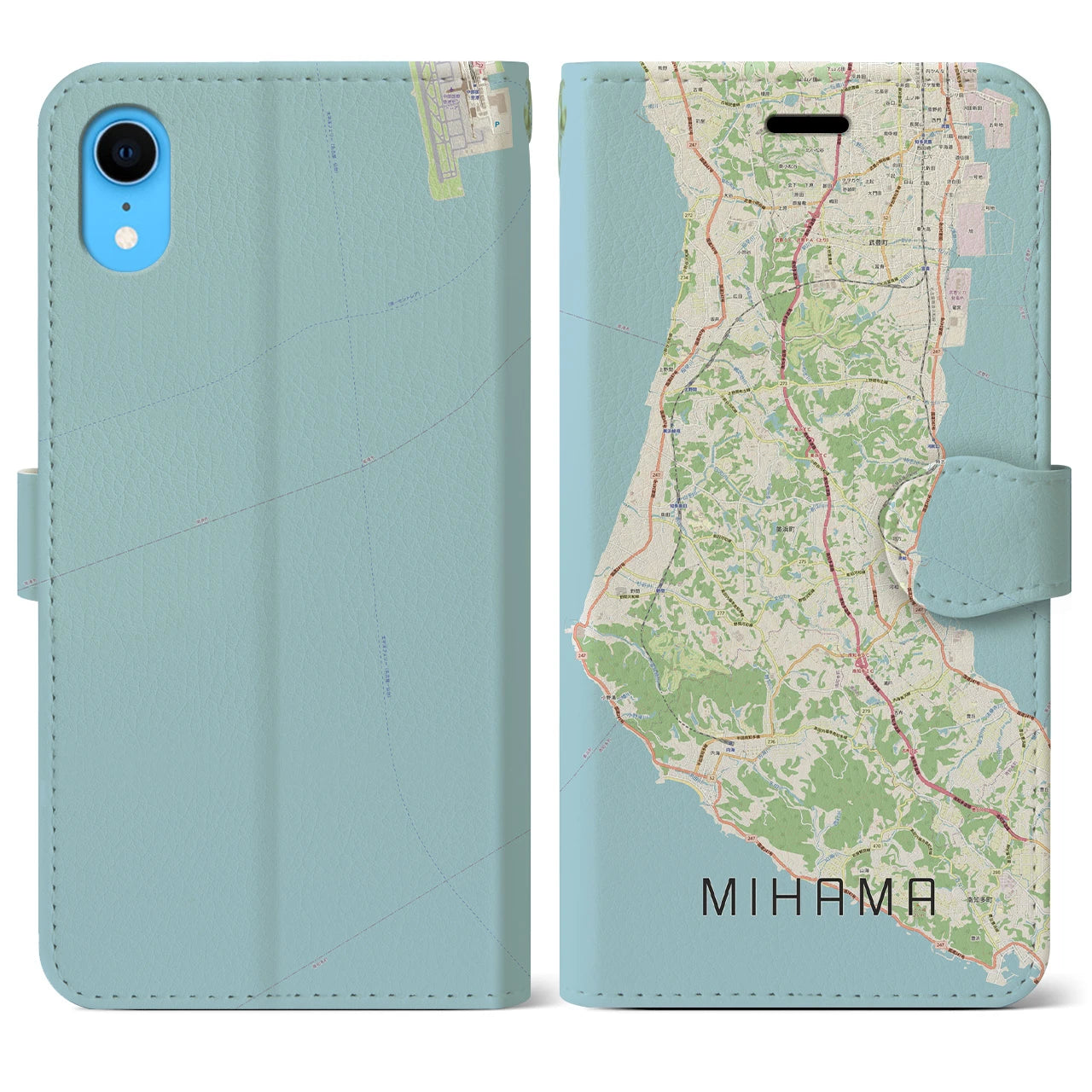 【美浜】地図柄iPhoneケース（手帳両面タイプ・ナチュラル）iPhone XR 用