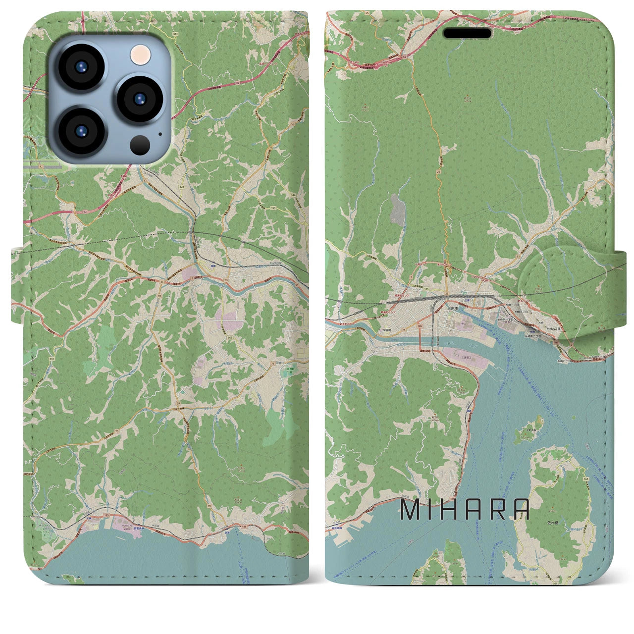 【三原】地図柄iPhoneケース（手帳両面タイプ・ナチュラル）iPhone 13 Pro Max 用
