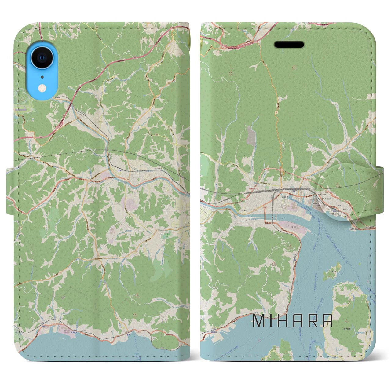 【三原】地図柄iPhoneケース（手帳両面タイプ・ナチュラル）iPhone XR 用