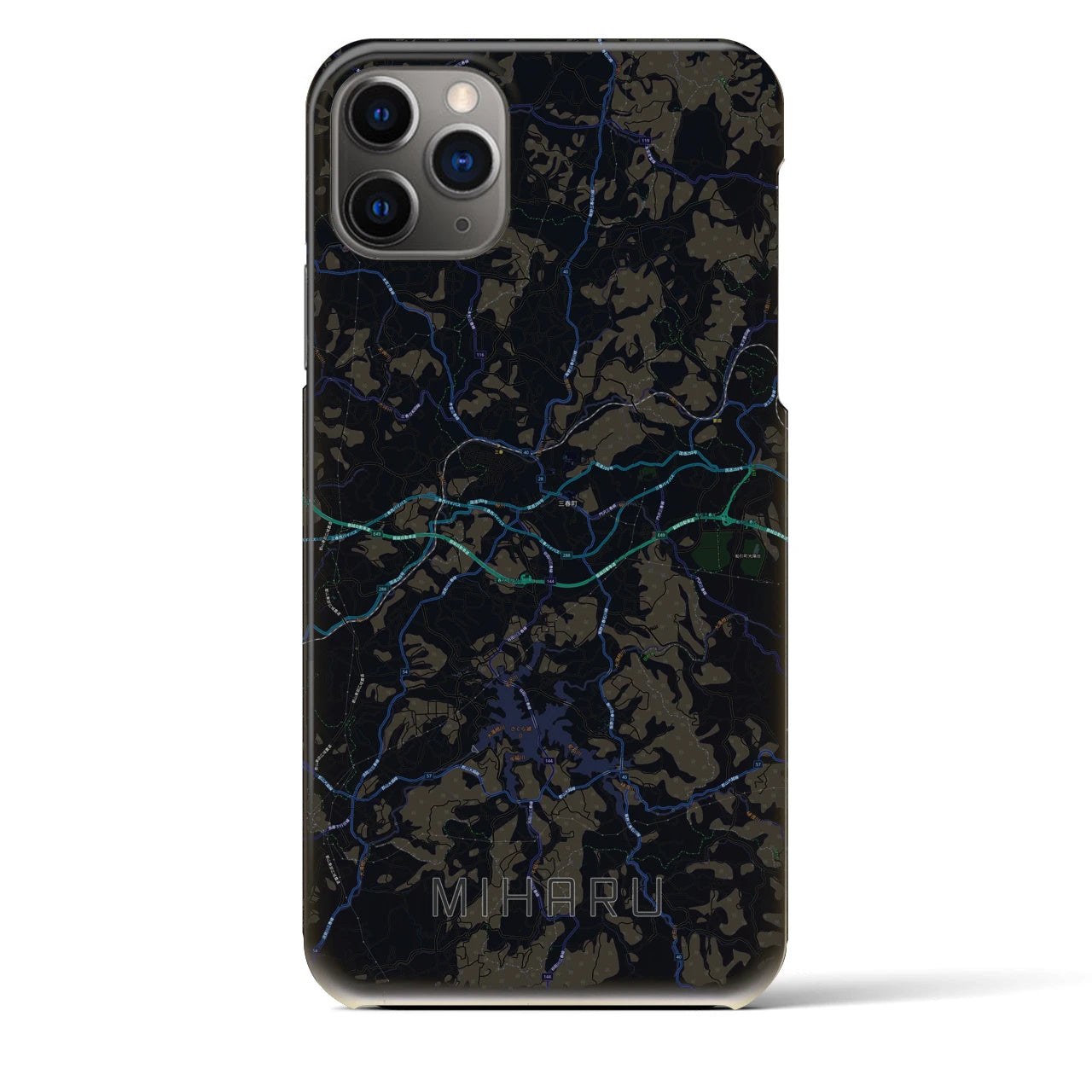 【三春】地図柄iPhoneケース（バックカバータイプ・ブラック）iPhone 11 Pro Max 用
