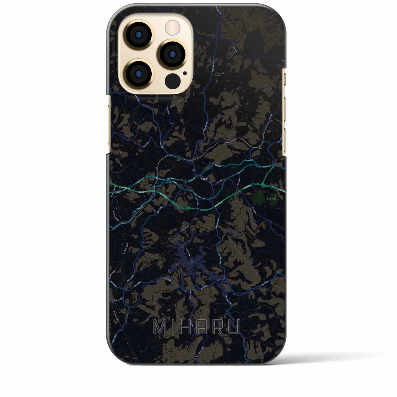 【三春】地図柄iPhoneケース（バックカバータイプ・ブラック）iPhone 12 Pro Max 用