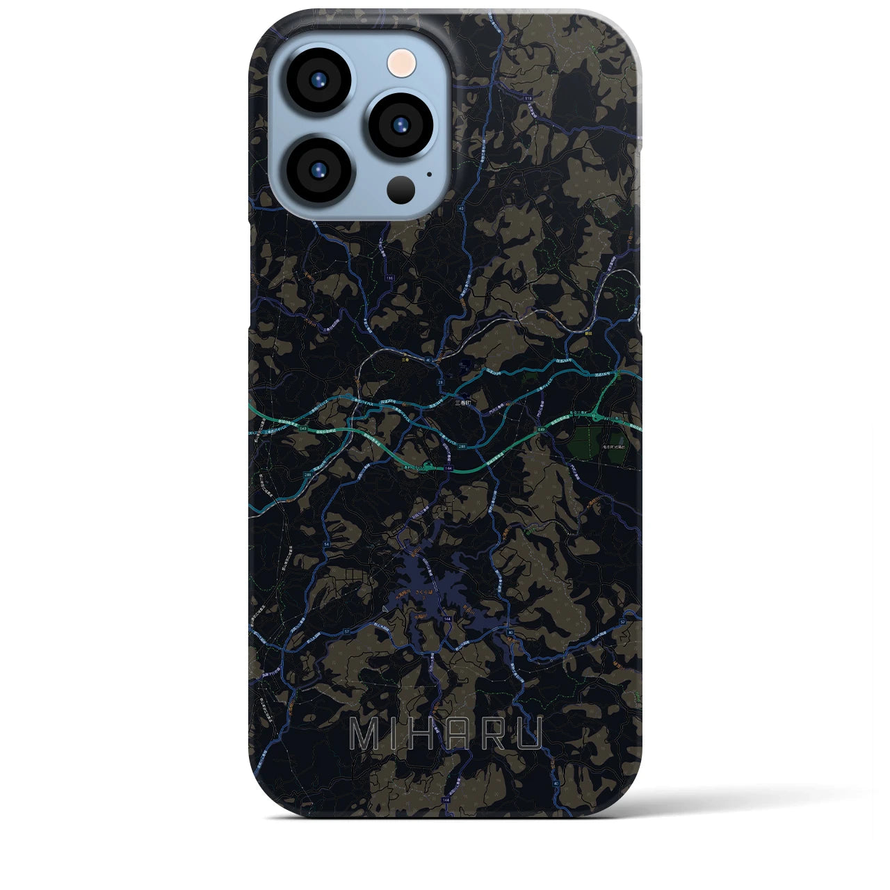【三春】地図柄iPhoneケース（バックカバータイプ・ブラック）iPhone 13 Pro Max 用