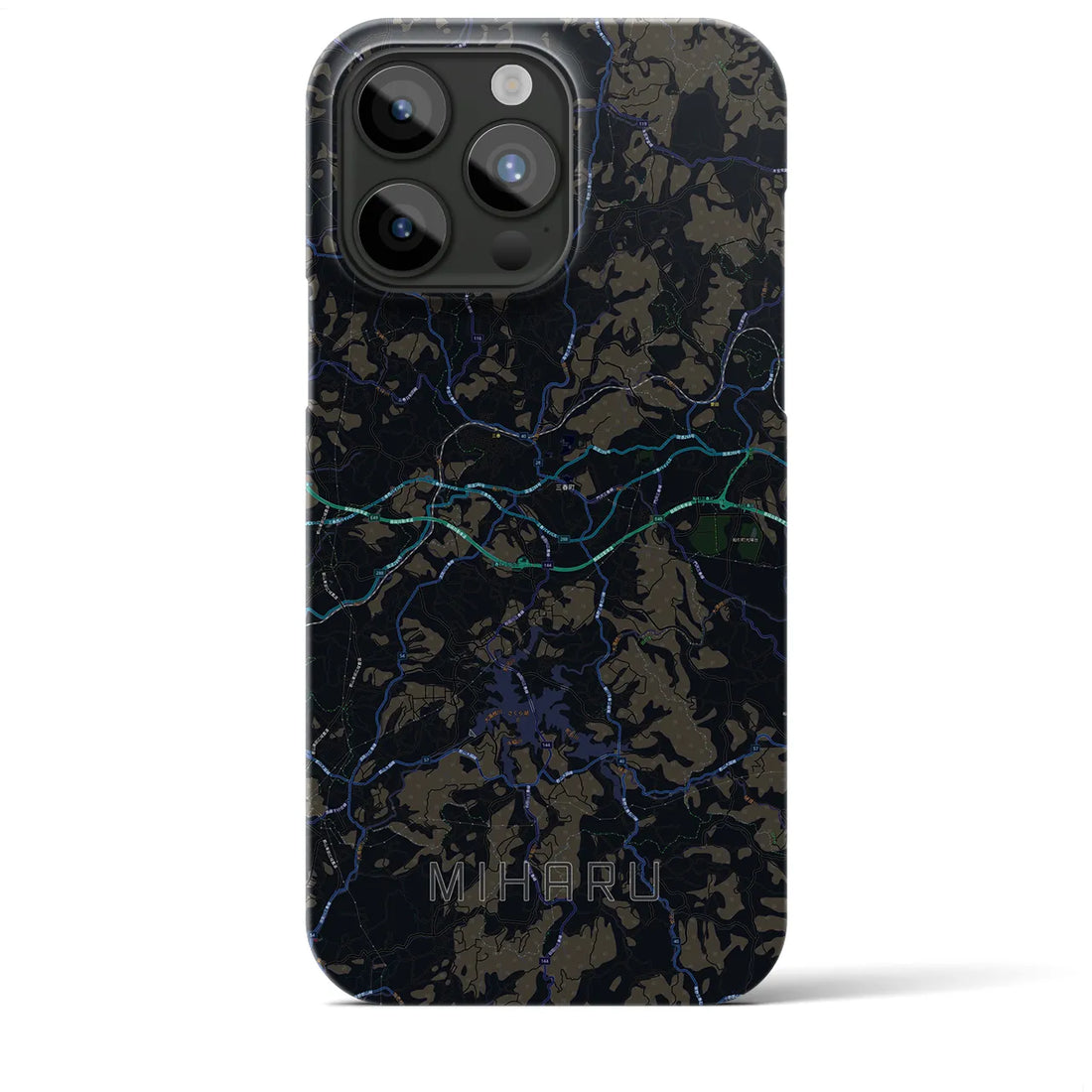 【三春】地図柄iPhoneケース（バックカバータイプ・ブラック）iPhone 15 Pro Max 用