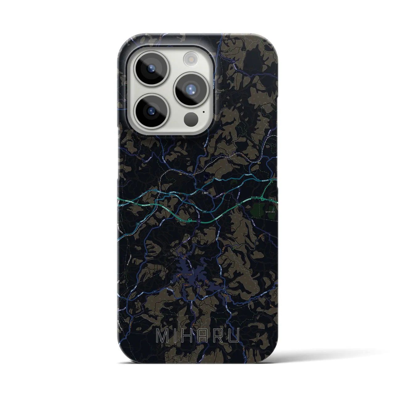 【三春】地図柄iPhoneケース（バックカバータイプ・ブラック）iPhone 15 Pro 用