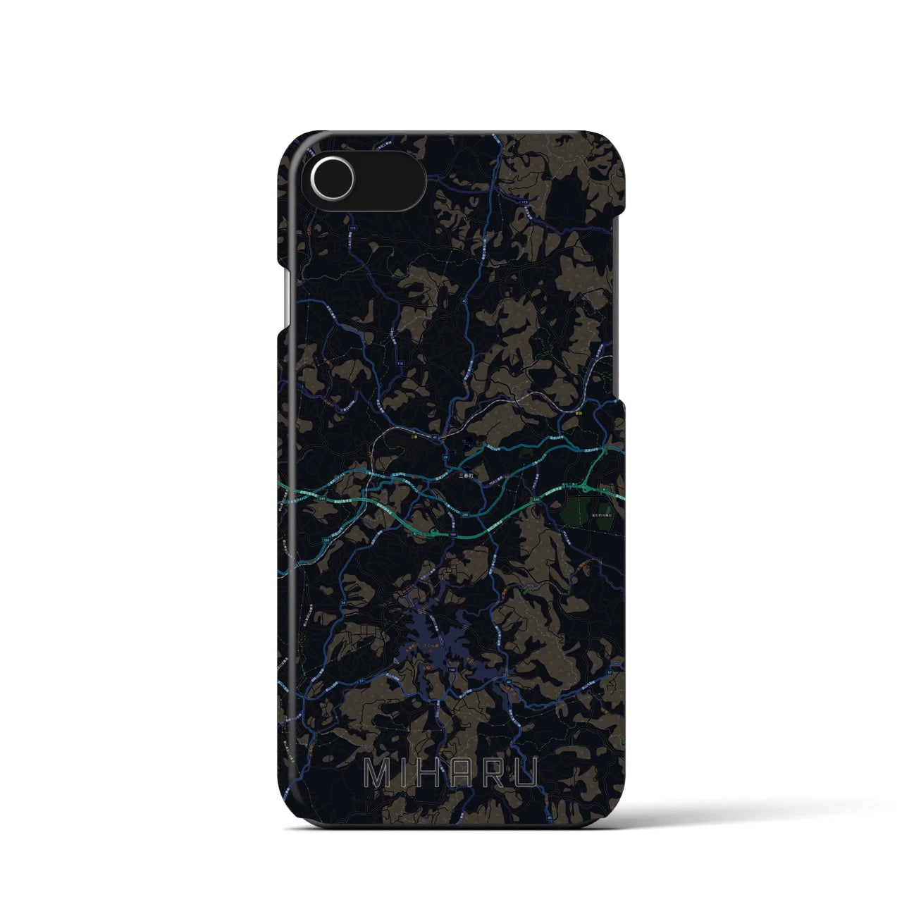 【三春】地図柄iPhoneケース（バックカバータイプ・ブラック）iPhone SE（第3 / 第2世代） / 8 / 7 / 6s / 6 用