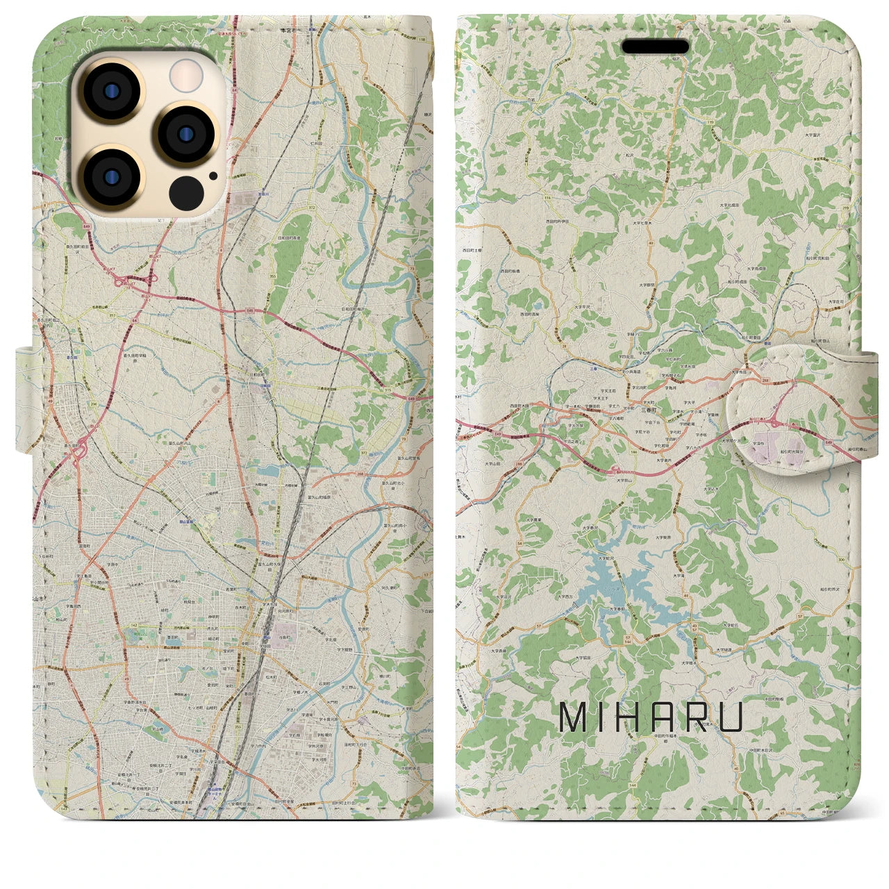【三春】地図柄iPhoneケース（手帳両面タイプ・ナチュラル）iPhone 12 Pro Max 用