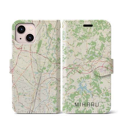 【三春（福島県）】地図柄iPhoneケース（手帳タイプ）ナチュラル・iPhone 13 mini 用