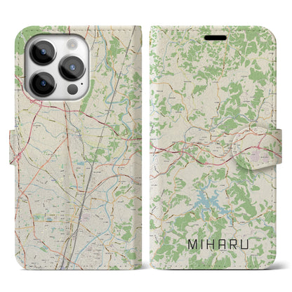 【三春（福島県）】地図柄iPhoneケース（手帳タイプ）ナチュラル・iPhone 14 Pro 用