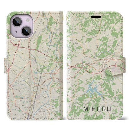 【三春（福島県）】地図柄iPhoneケース（手帳タイプ）ナチュラル・iPhone 14 用