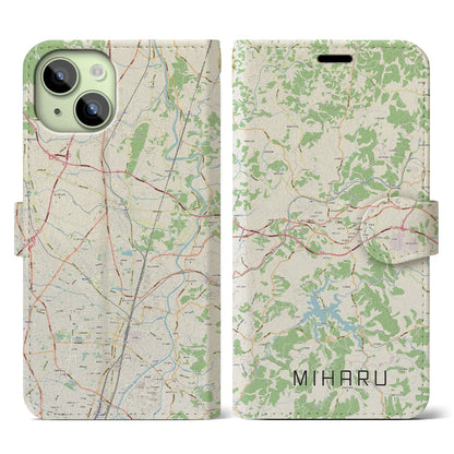 【三春（福島県）】地図柄iPhoneケース（手帳タイプ）ナチュラル・iPhone 15 用
