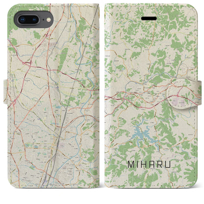 【三春（福島県）】地図柄iPhoneケース（手帳タイプ）ナチュラル・iPhone 8Plus /7Plus / 6sPlus / 6Plus 用