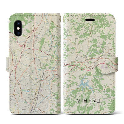 【三春（福島県）】地図柄iPhoneケース（手帳タイプ）ナチュラル・iPhone XS / X 用