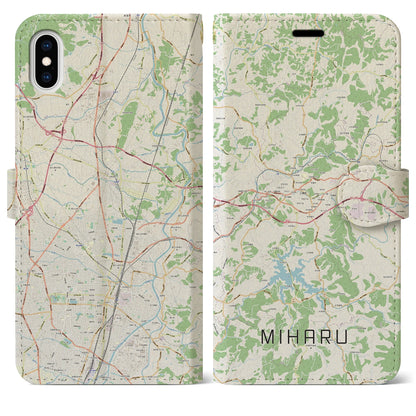 【三春（福島県）】地図柄iPhoneケース（手帳タイプ）ナチュラル・iPhone XS Max 用