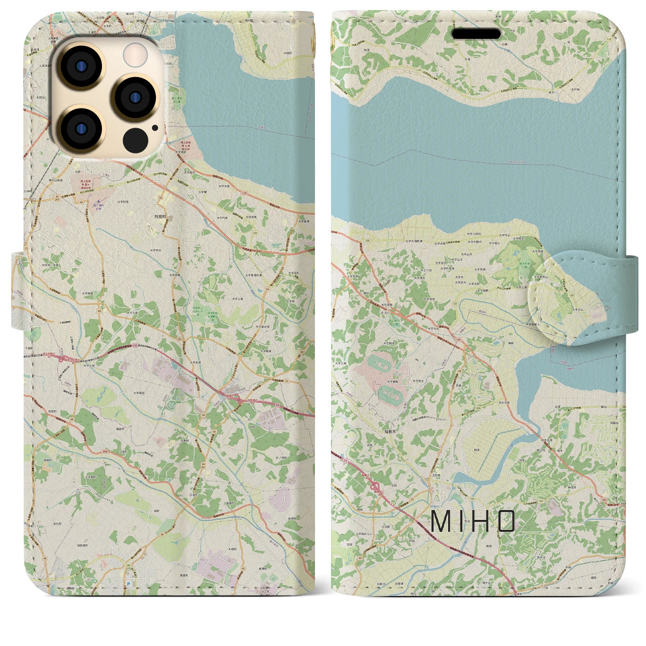 【美浦】地図柄iPhoneケース（手帳両面タイプ・ナチュラル）iPhone 12 Pro Max 用