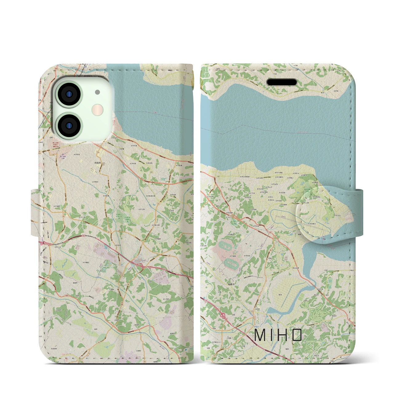 【美浦】地図柄iPhoneケース（手帳両面タイプ・ナチュラル）iPhone 12 mini 用