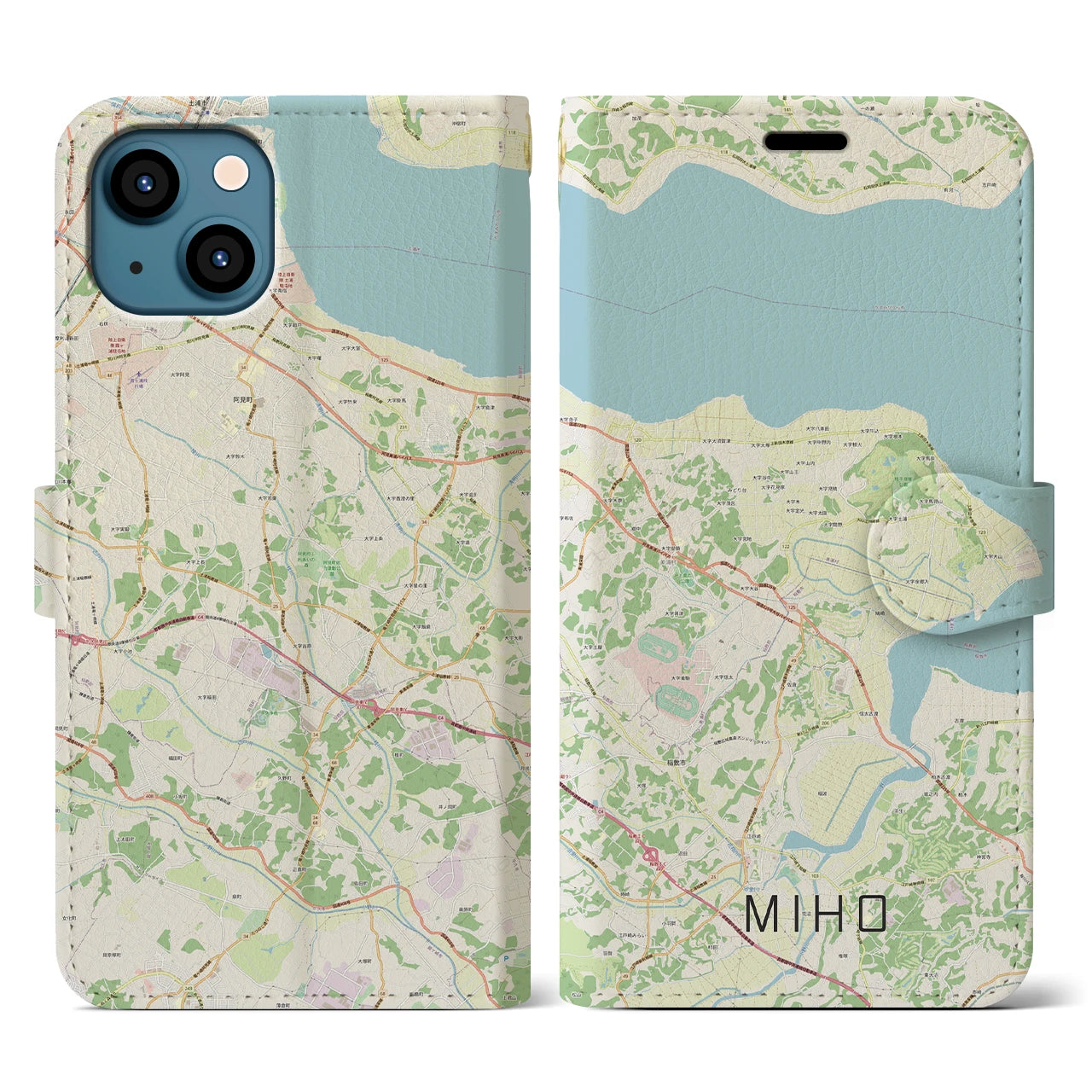 【美浦】地図柄iPhoneケース（手帳両面タイプ・ナチュラル）iPhone 13 用