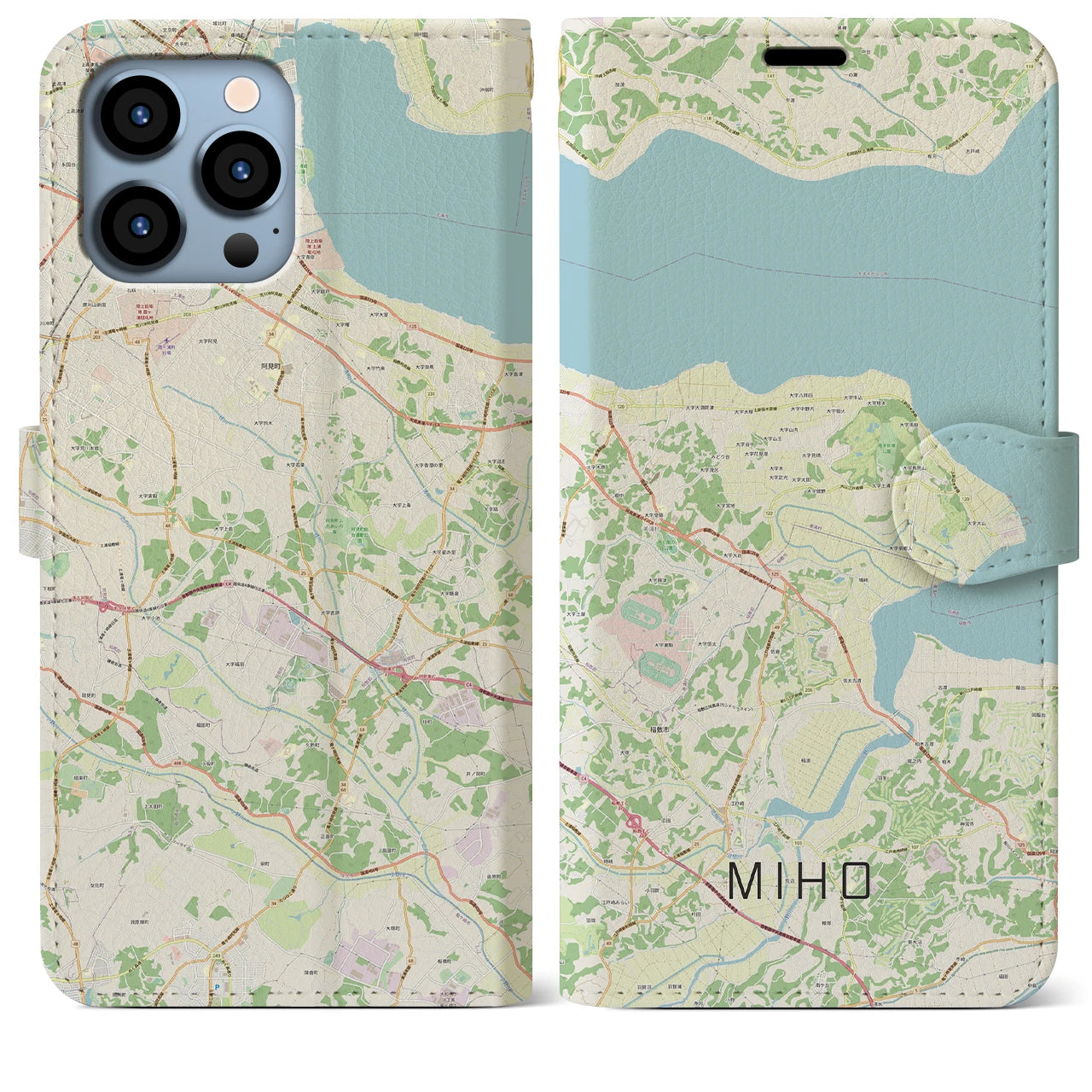 【美浦】地図柄iPhoneケース（手帳両面タイプ・ナチュラル）iPhone 13 Pro Max 用