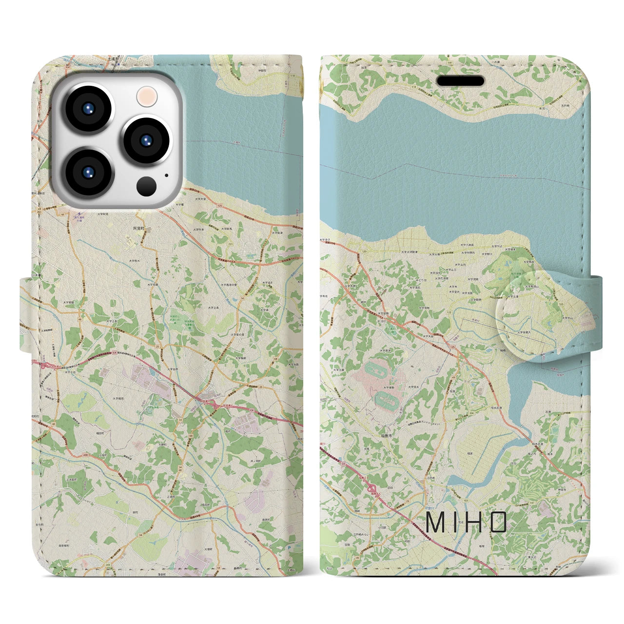【美浦】地図柄iPhoneケース（手帳両面タイプ・ナチュラル）iPhone 13 Pro 用