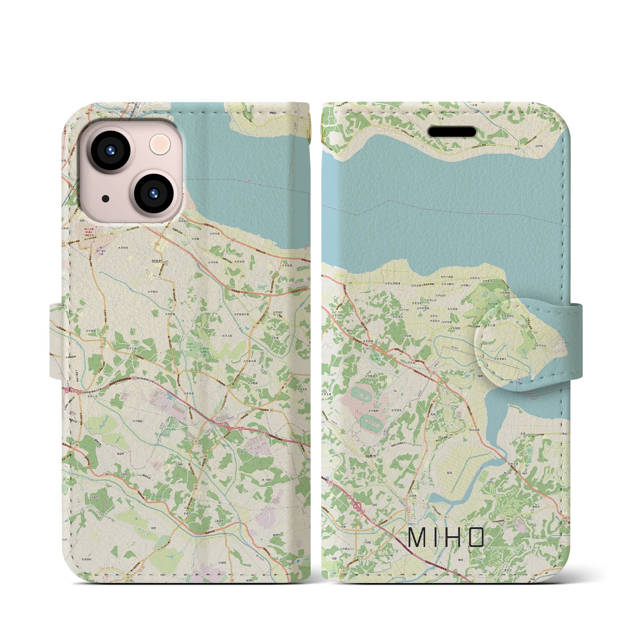 【美浦】地図柄iPhoneケース（手帳両面タイプ・ナチュラル）iPhone 13 mini 用