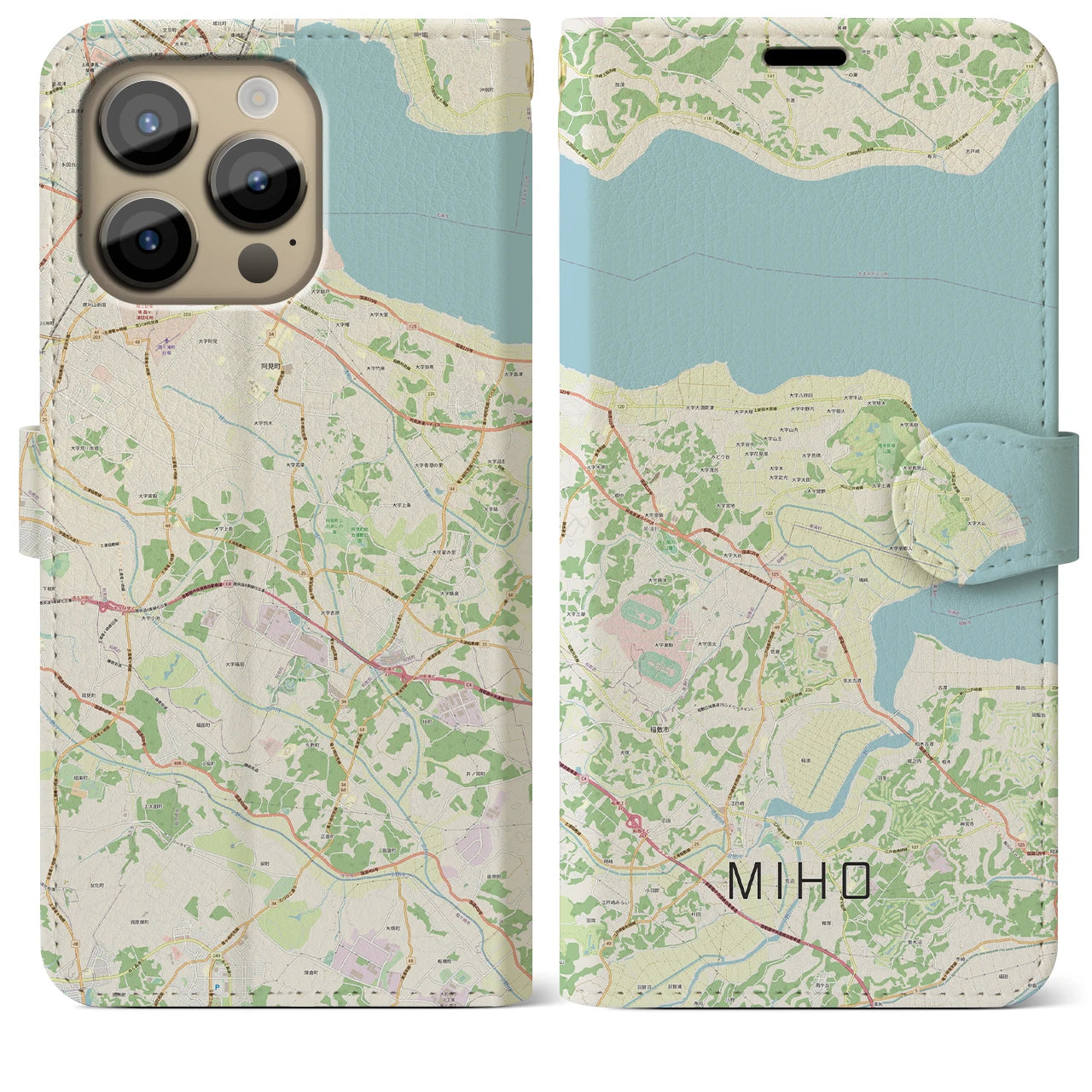【美浦】地図柄iPhoneケース（手帳両面タイプ・ナチュラル）iPhone 14 Pro Max 用